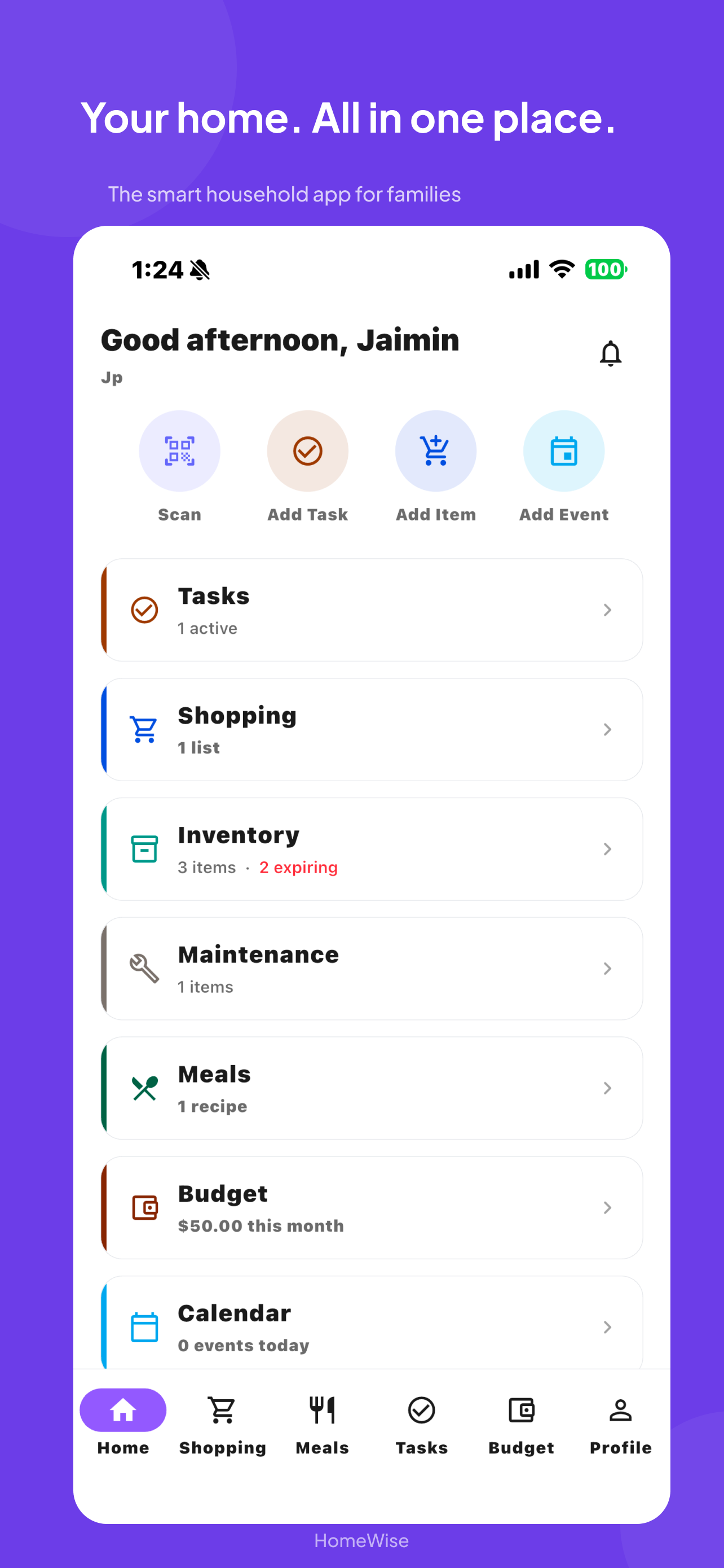 HomeWise dashboard screenshot